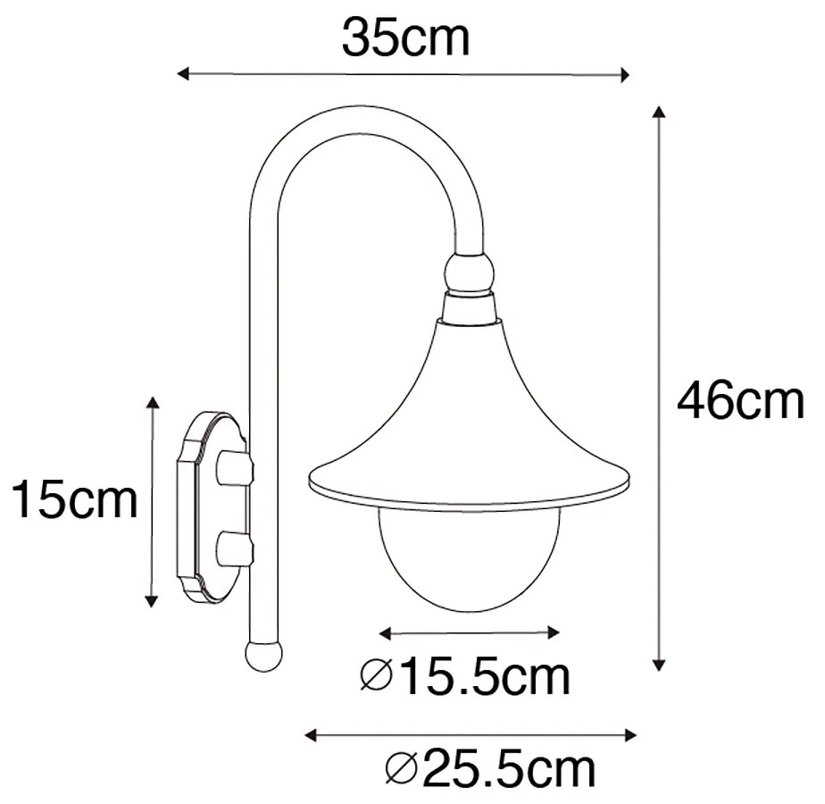 LED Candeeiro de parede exterior inteligente preto IP44 com Wi-Fi A60 - Daphne Clássico / Antigo