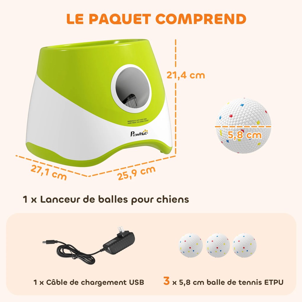 Lançador automático de bolas para animais de estimação com 3 bolas em ETPU, 3 configurações de distância (6 m/10 m/14 m), para uso no interior e no ex