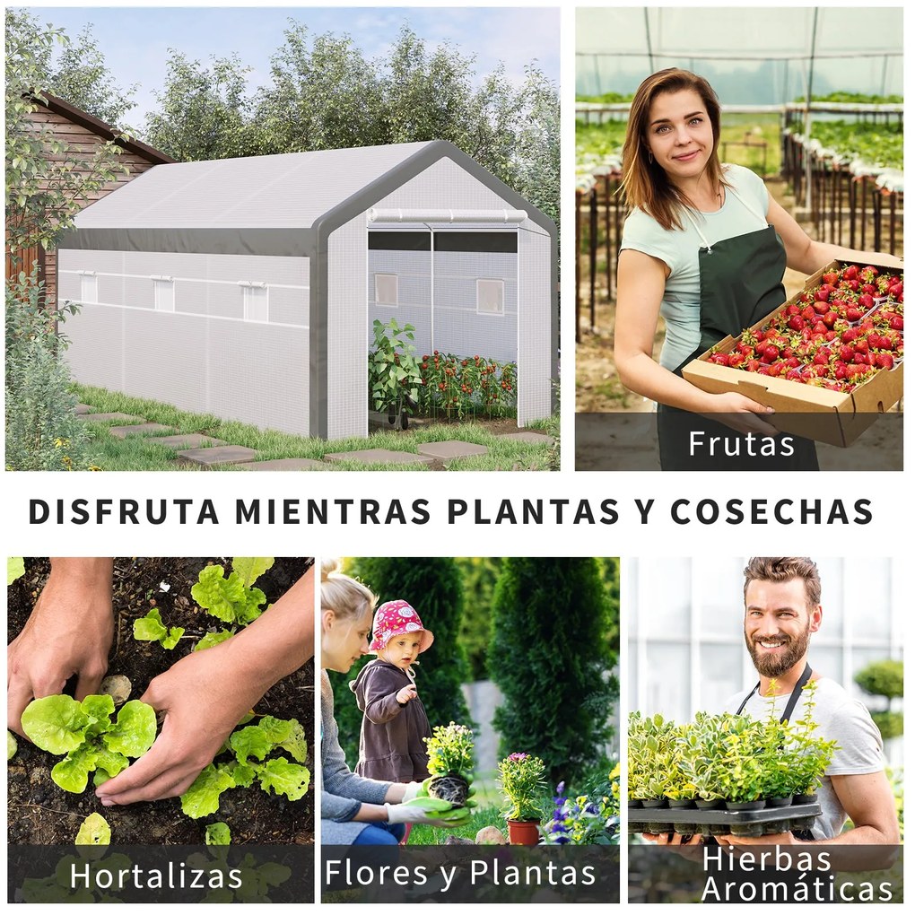 Estufa Jardim com 2 portas e 6 janelas enrolaveis 600x300x280 cm Branc