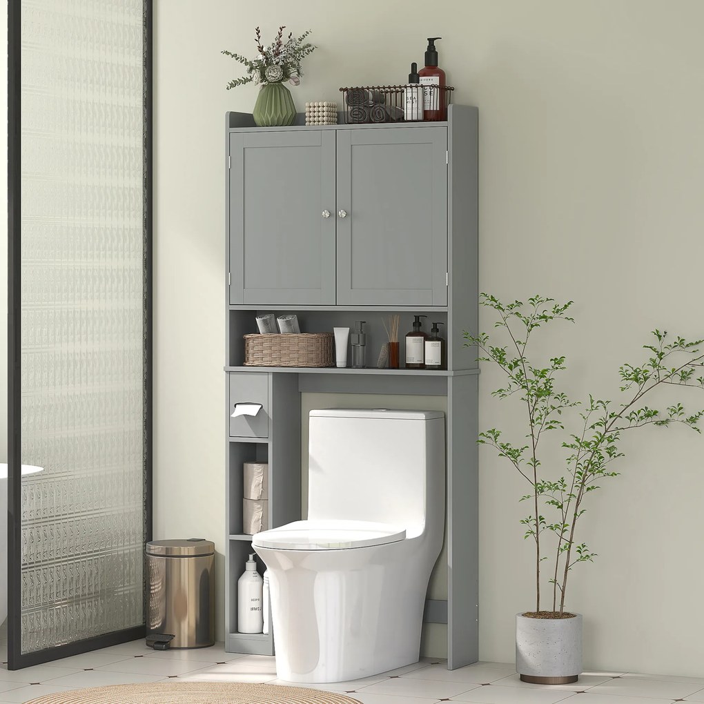 Móvel de casa de banho para colocar sobre o lavatório 80 x 19,5 x 170 cm ou a máquina de lavar roupa, 2 portas, 3 compartimentos, suporte para papel h