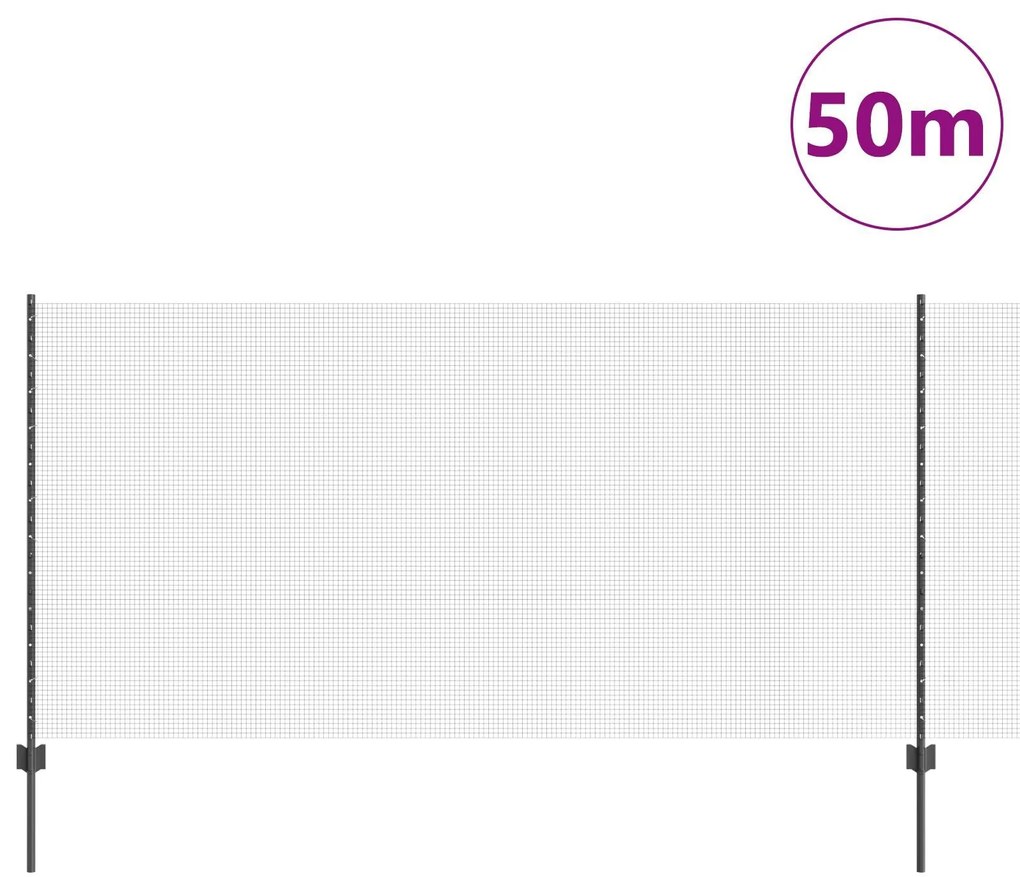 Cerca de Fio Soldado com 44 Postes U Cinza 1.2x50 m Aço