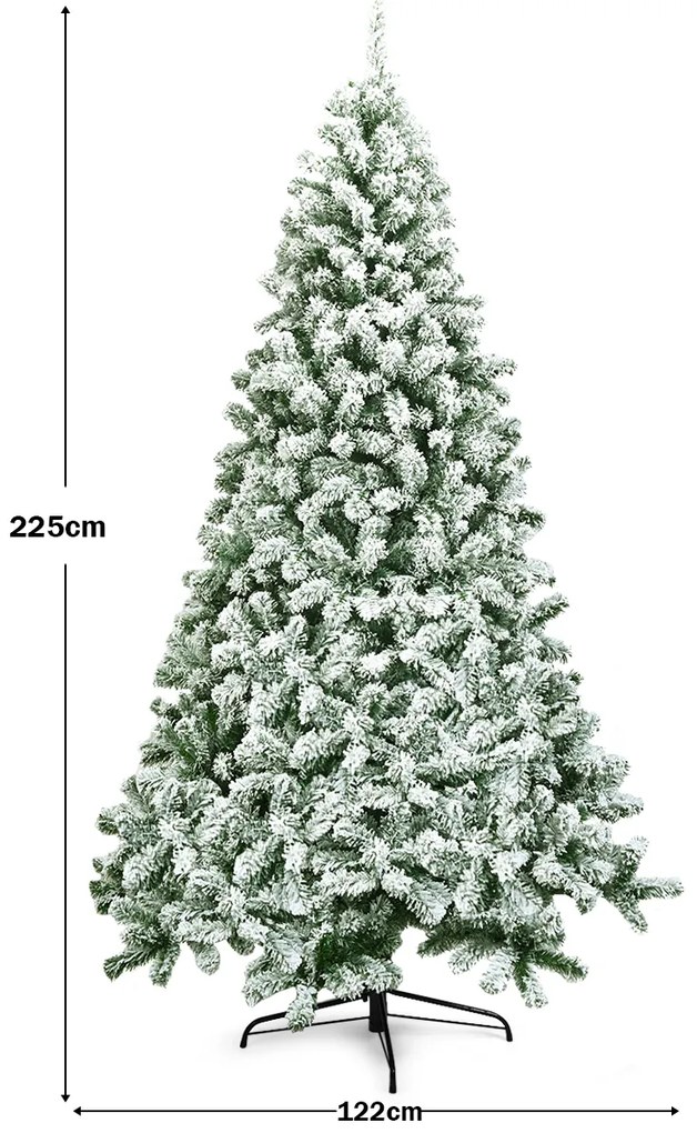 Árvore de Natal de 2,25 m com 1346 ramos artificial com neve com agulhas de PVC de alta qualidade e base metálica sólida Verde