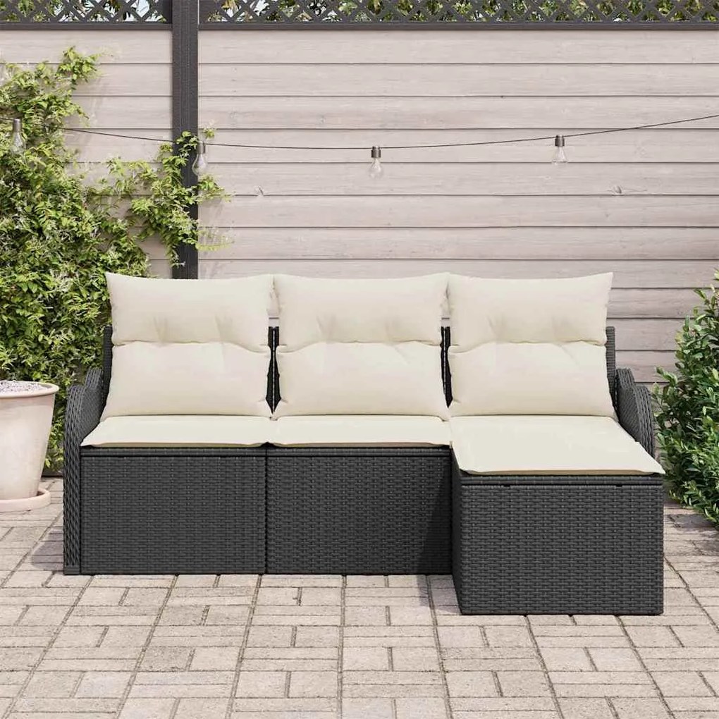 Conjunto de Sofá de Jardim vidaXL 4 Peças com Almofadas Preto de Ratta