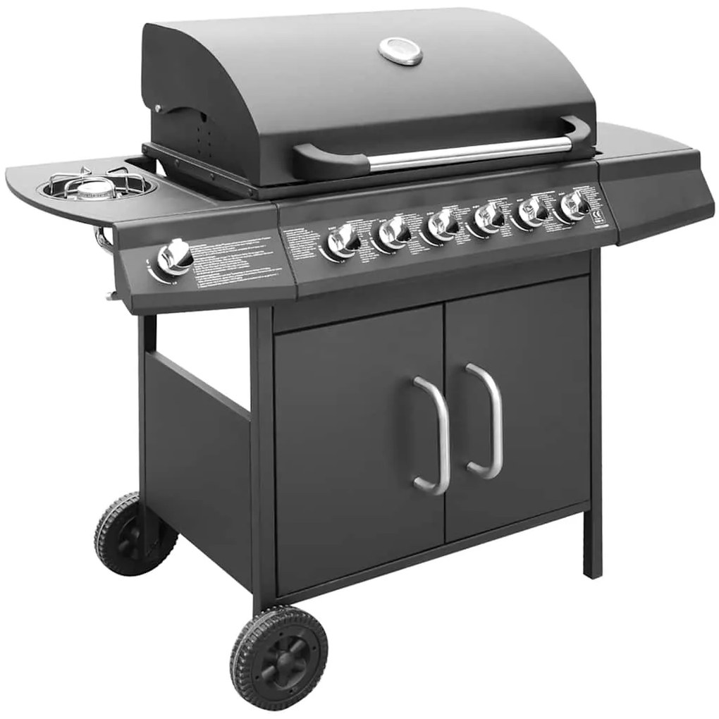 Grelhador/barbecue a gás 6+1 queimadores preto
