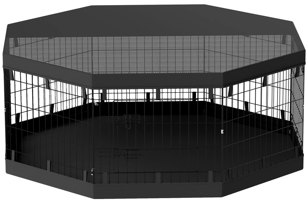 PawHut Parque para cães cercado interno 8 painéis dobráveis moduláveis com porta para filhotes aço 61x61 cm preto | Aosom Portugal