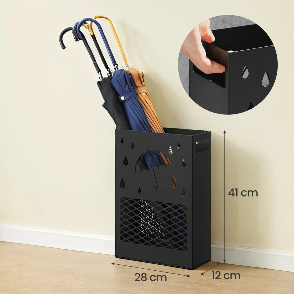 Suporte para guarda-chuvas em metal retangular 28 x 12 x 41 cm preto