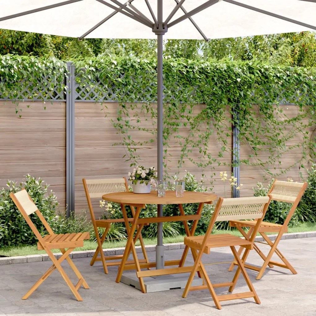 vidaXL 5 pcs conj. jantar p/ jardim polipropileno/madeira maciça bege