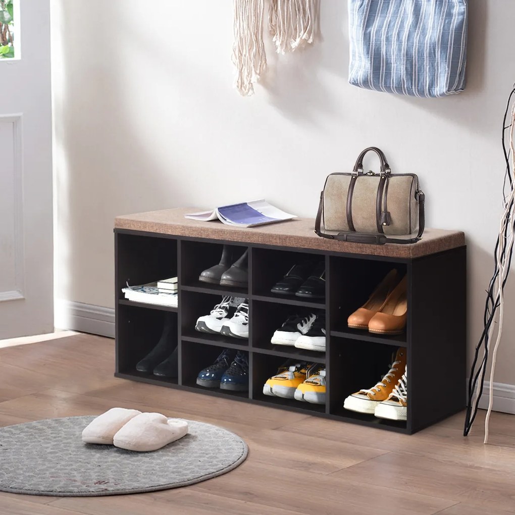 Banco Sapateira 104 x 30 x 48 cm com assento acolchoado Banco para trocar os sapatos Entrada Quarto Sala Castanha