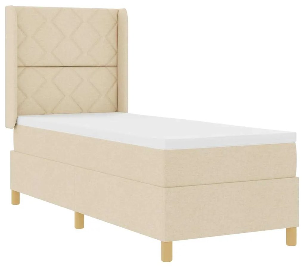 Cama com Estrado e Colchão Creme 80 x 200 cm em Tecido