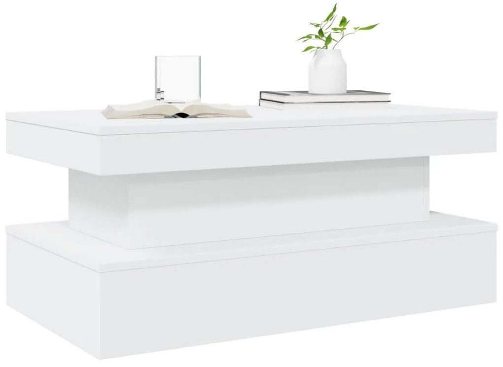 Mesa de centro com luzes LED 90x50x40 cm branco