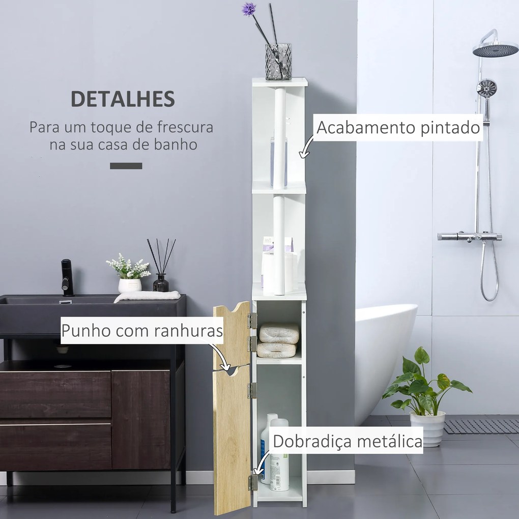 kleankin Armário Casa de Banho com 2 Portas e 2 Prateleiras Abertas Coluna Auxiliar para Casa de Banho Sala de Estar Dormitório Estilo Moderno
