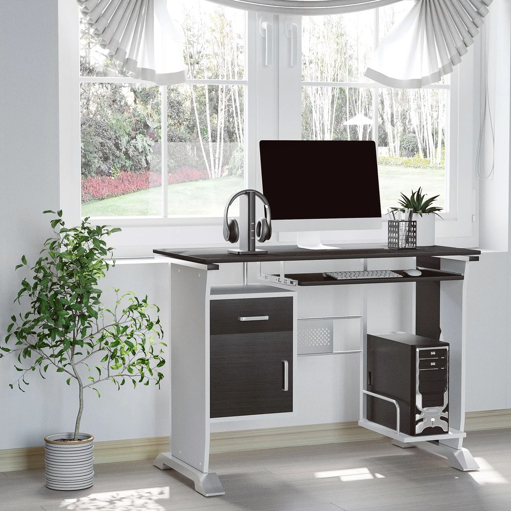 Secretária de escritório de design, 100 x 52 x 75 cm, castanho e branca