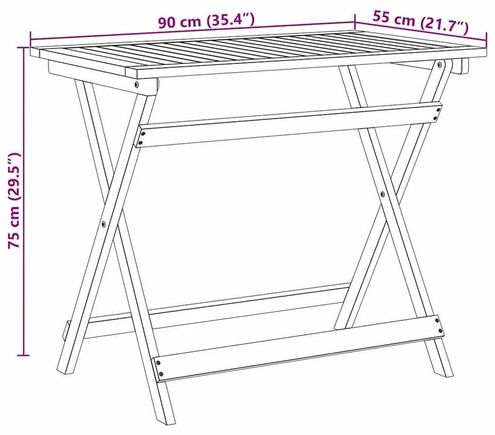 Mesa de Jardim Dobrável Retangular 100x55x75 cm Madeira Sólida de Acác