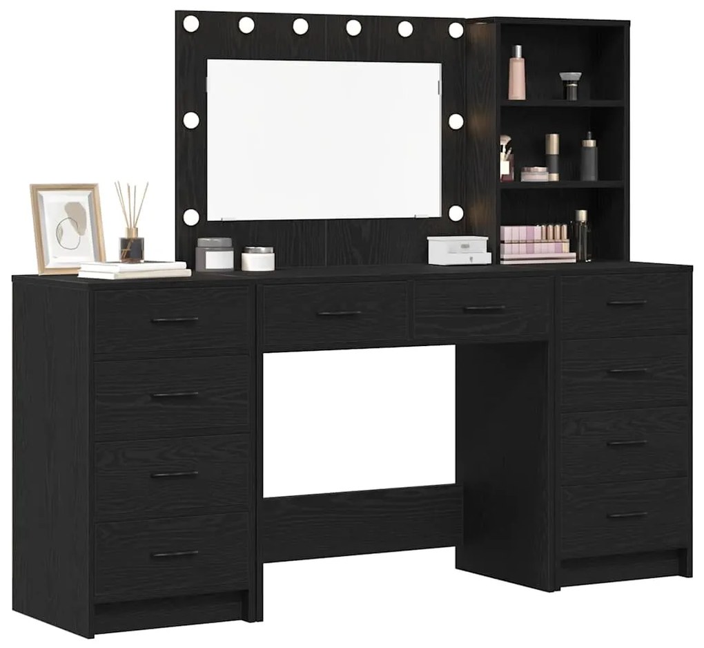 Conjunto de Mesa de Maquilhagem em 3 Peças com Espelho LED em Madeira