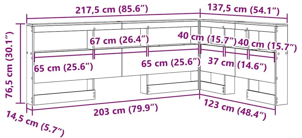 Cabeceira de armazenamento Cinzento cimento 120 cm