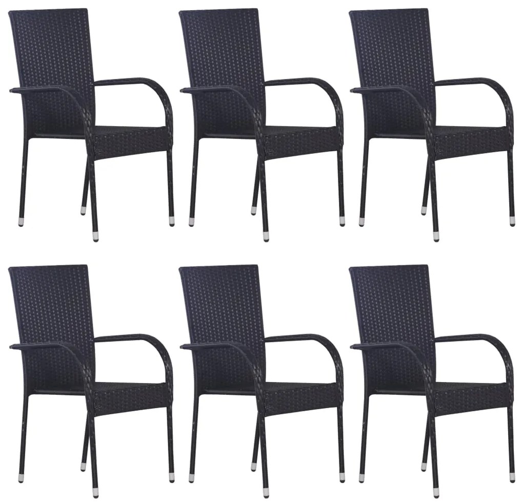 310087 vidaXL Cadeiras de exterior empilháveis 6 pcs vime PE preto