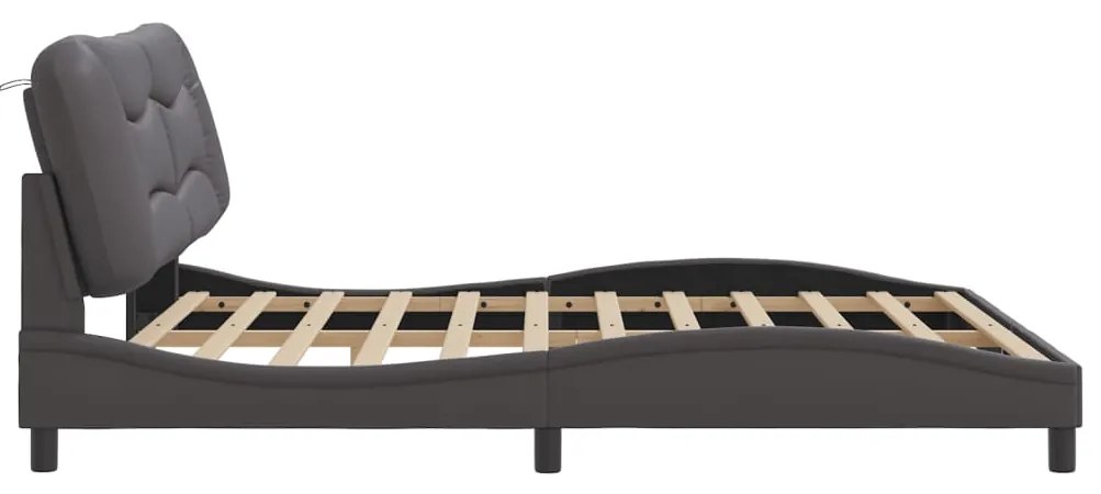 Estrutura cama c/ cabeceira 180x200cm couro artificial cinzento