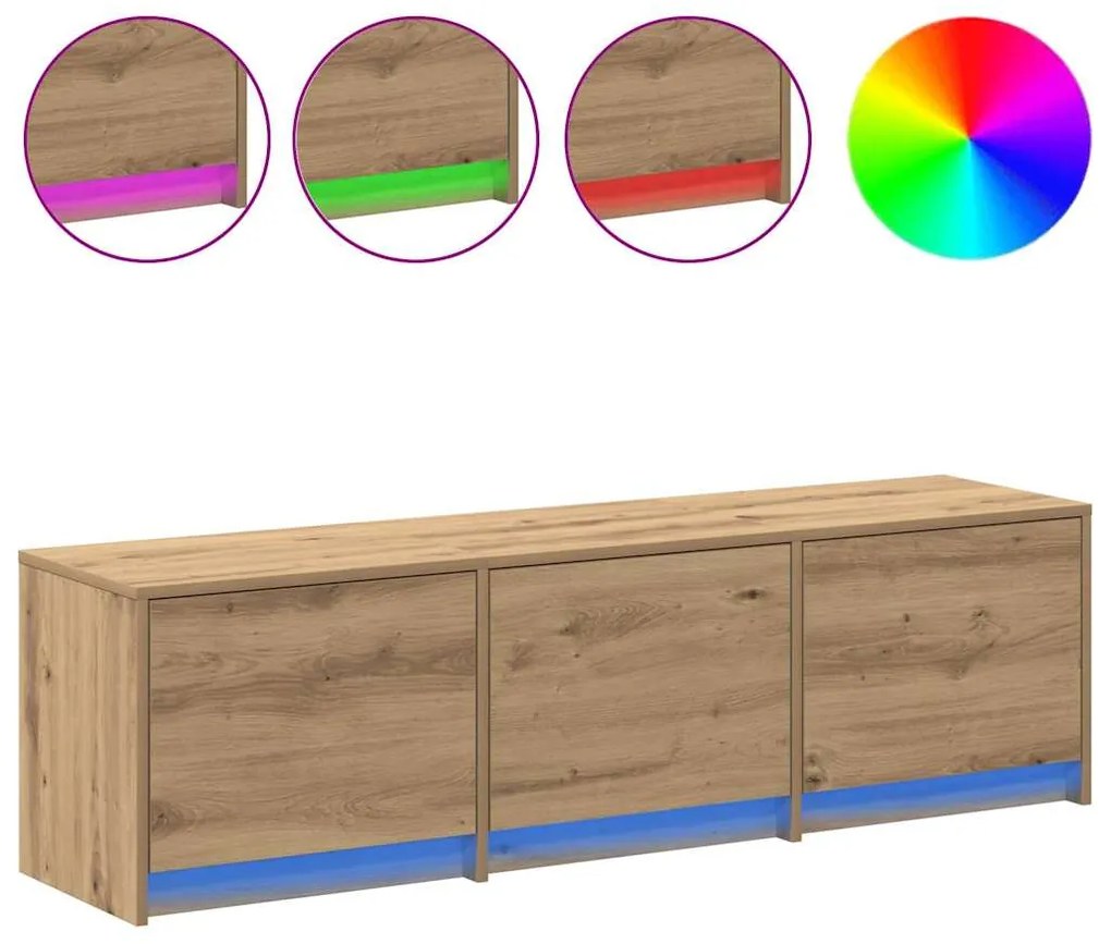 Gabinete de TV com LED Carvalho Artesanal 140x34x40 cm Madeira Derivad