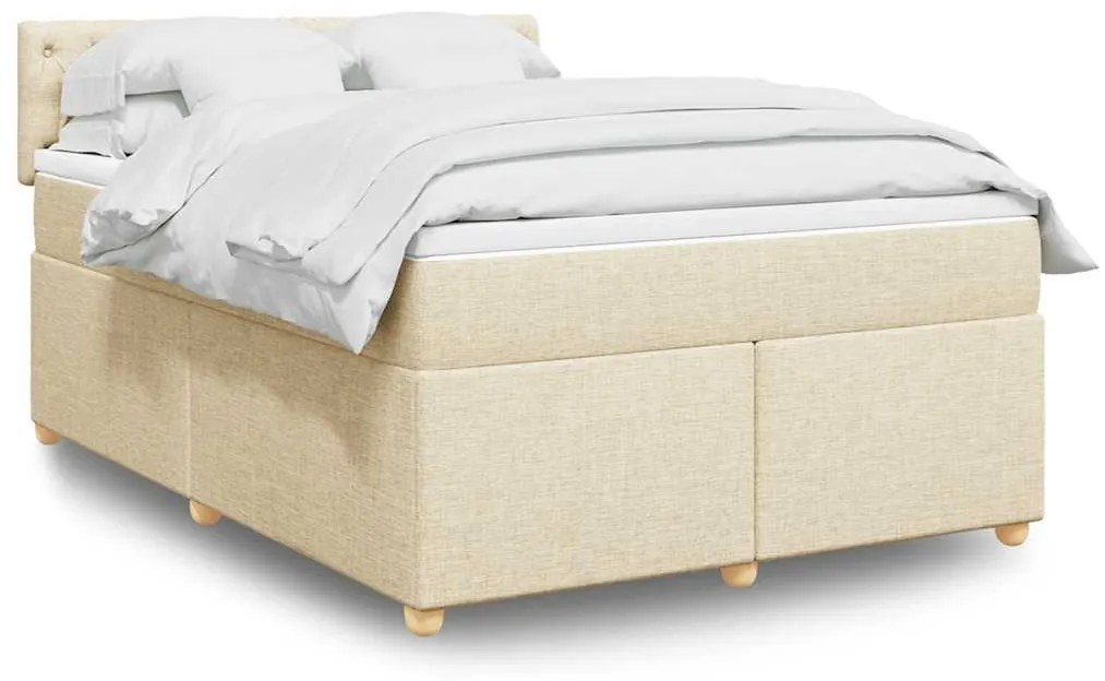 vidaXL Cama com molas/colchão 140x190 cm tecido cor creme