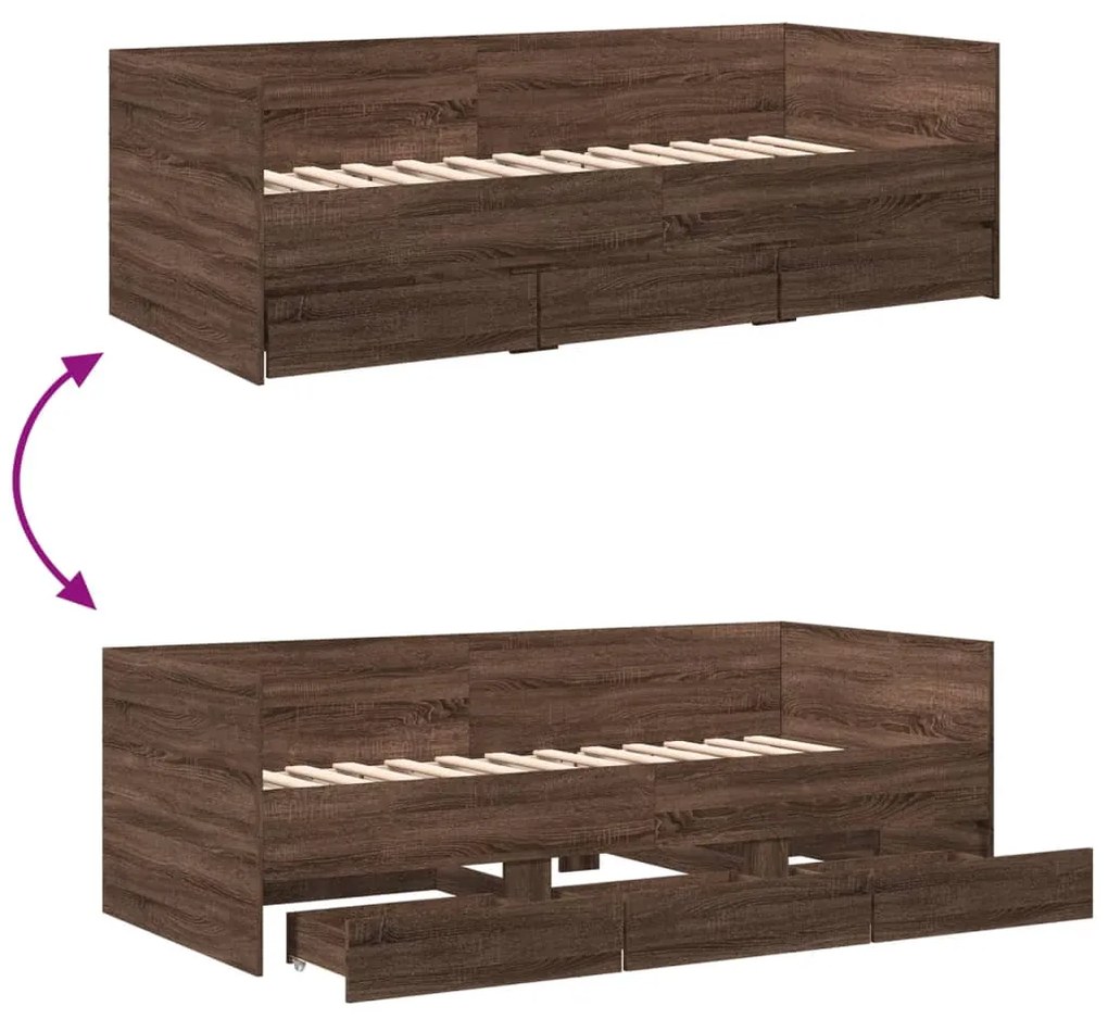 Sofá-cama com gavetas sem colchão 75x190 cm carvalho castanho