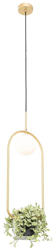 Candeeiro de suspensão Art Déco dourado com vidro branco - Isabella