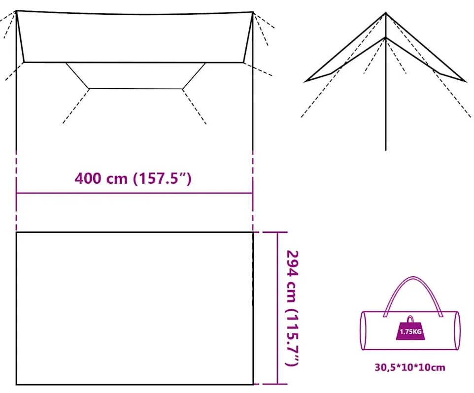 Lona de campismo 400x294 cm impermeável azul