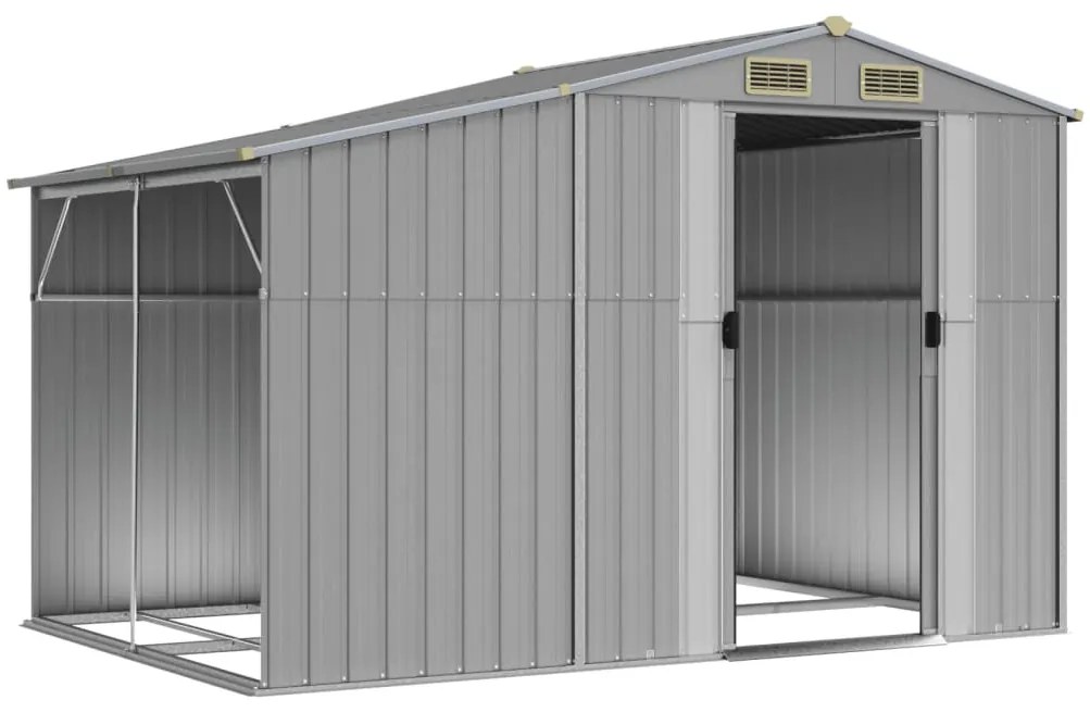 Abrigo de jardim 277x192,5x179 cm aço galvanizado cinzento