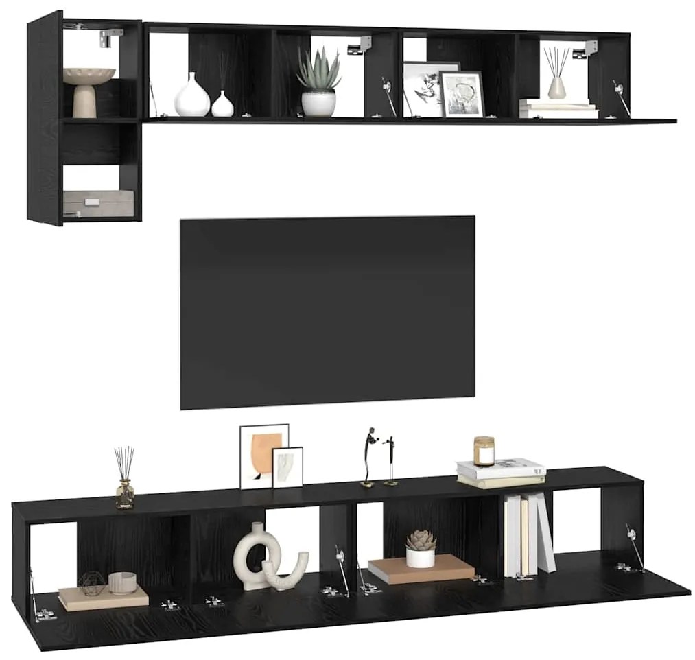 Conjunto de móvel de TV 5 pcs Carvalho Preto 100 x 30 x 30 cm