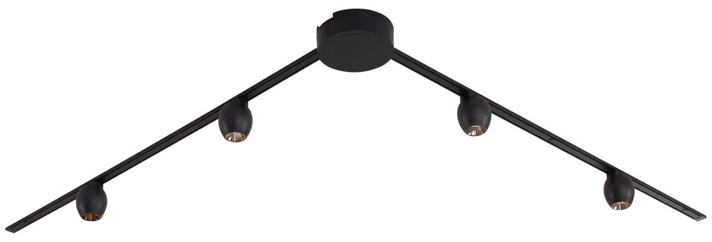 Sistema de iluminação de trilho moderno com 4 focos pretos monofásicos - Magnetic Zagaye