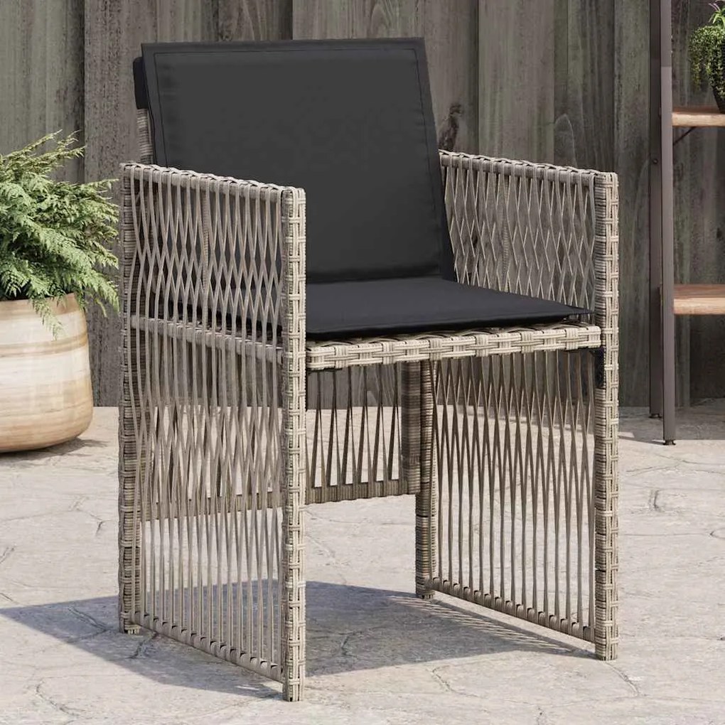 vidaXL Cadeiras de jardim com almofadões 4 pcs vime PE cinzento-claro