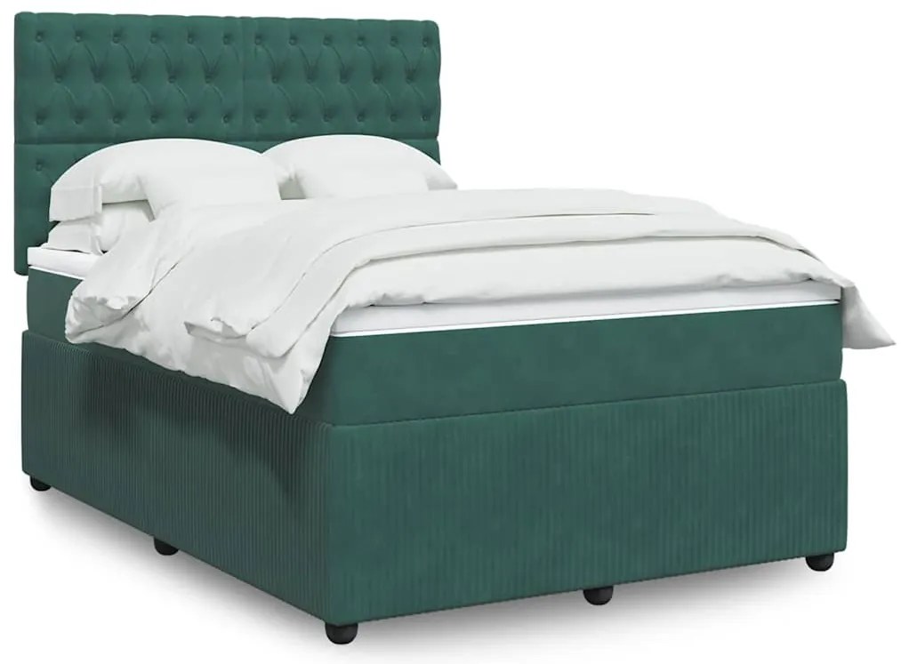 vidaXL Cama com molas/colchão 160x200 cm veludo verde-escuro