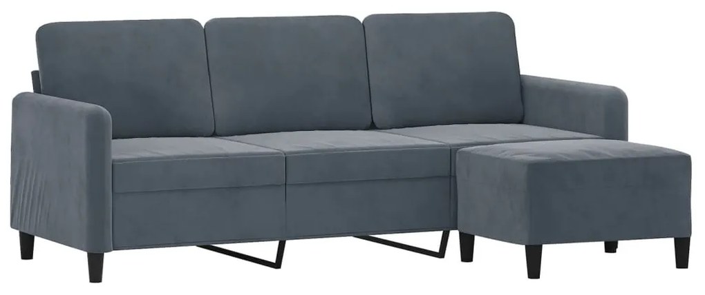 Sofá de 3 lugares com apoio de pés 180 cm veludo cinza-escuro