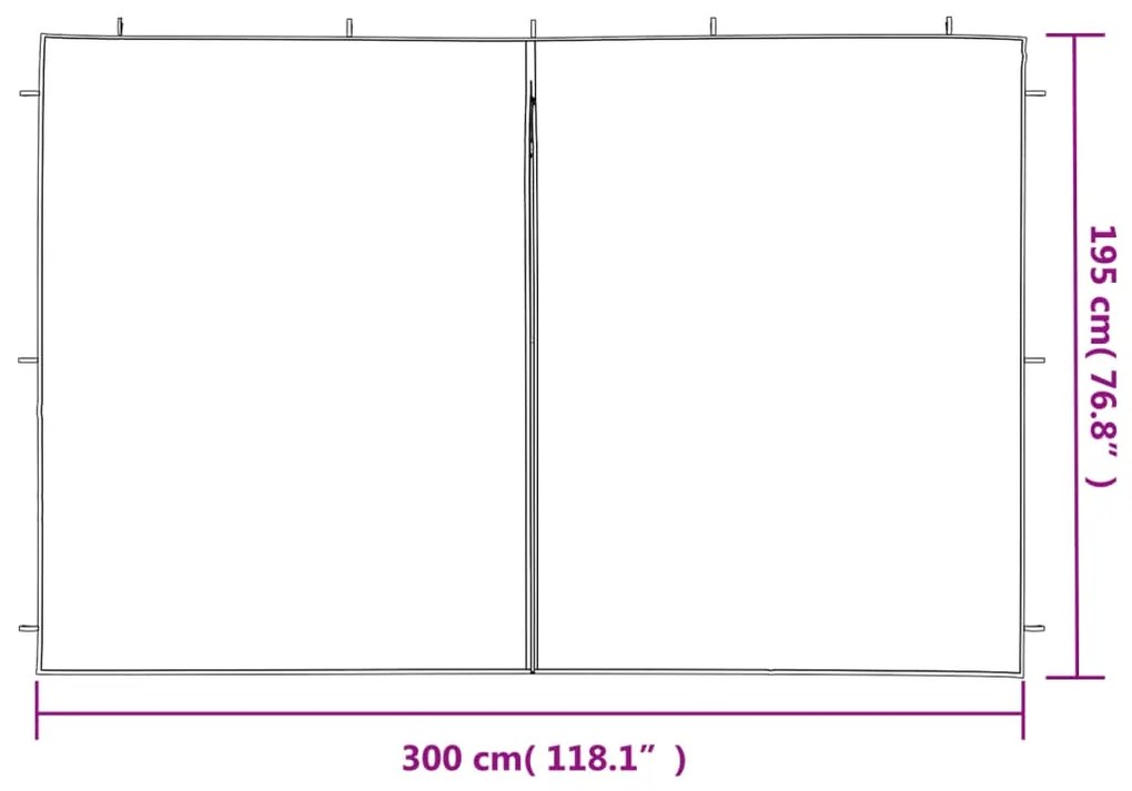 Parede lateral com fecho p/ tenda de festas 2 pcs PE azul