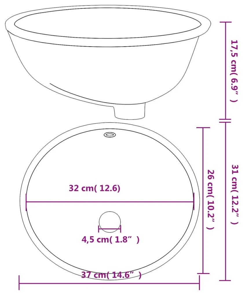 Lavatório casa de banho oval 37x31x17,5 cm cerâmica branco