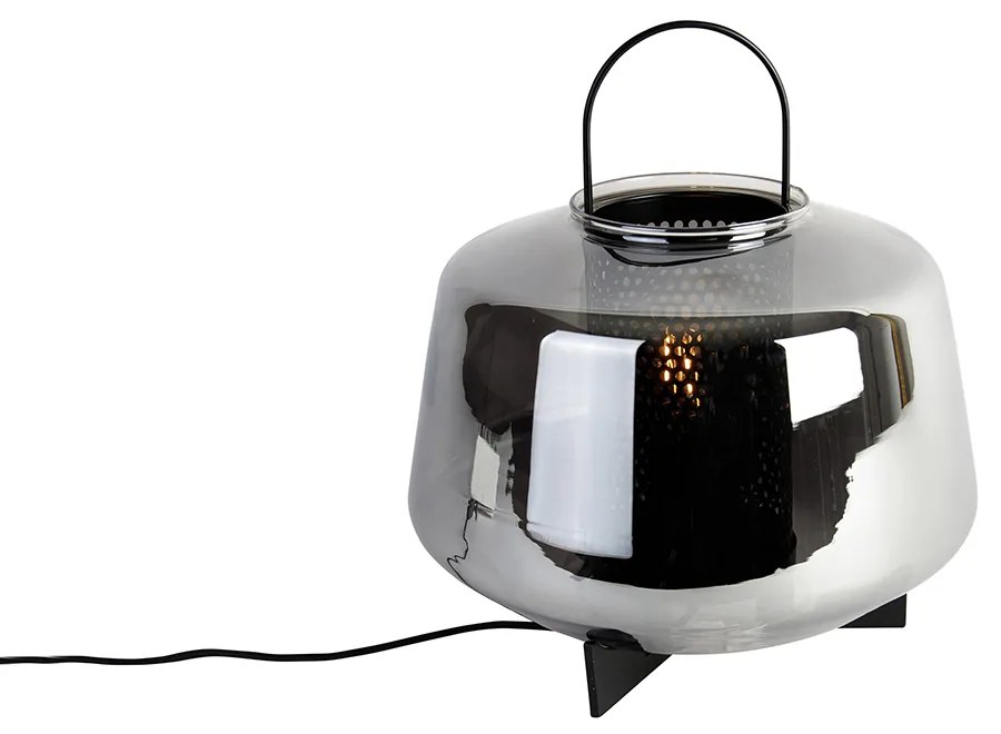 Candeeiro de mesa Art Deco preto com vidro fumê 30 cm - Kevin