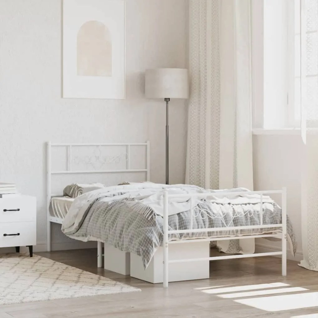 Estrutura de cama com cabeceira e pés 107x203 cm metal branco