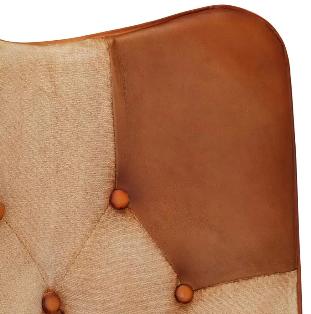 Poltrona de apoio couro genuíno castanho e cor creme