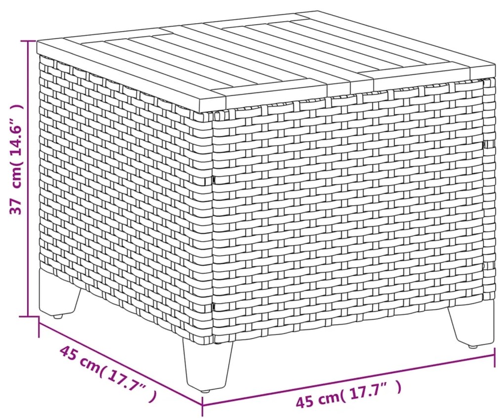 Mesa de jardim 45x45x37 cm vime PE e madeira de acácia bege