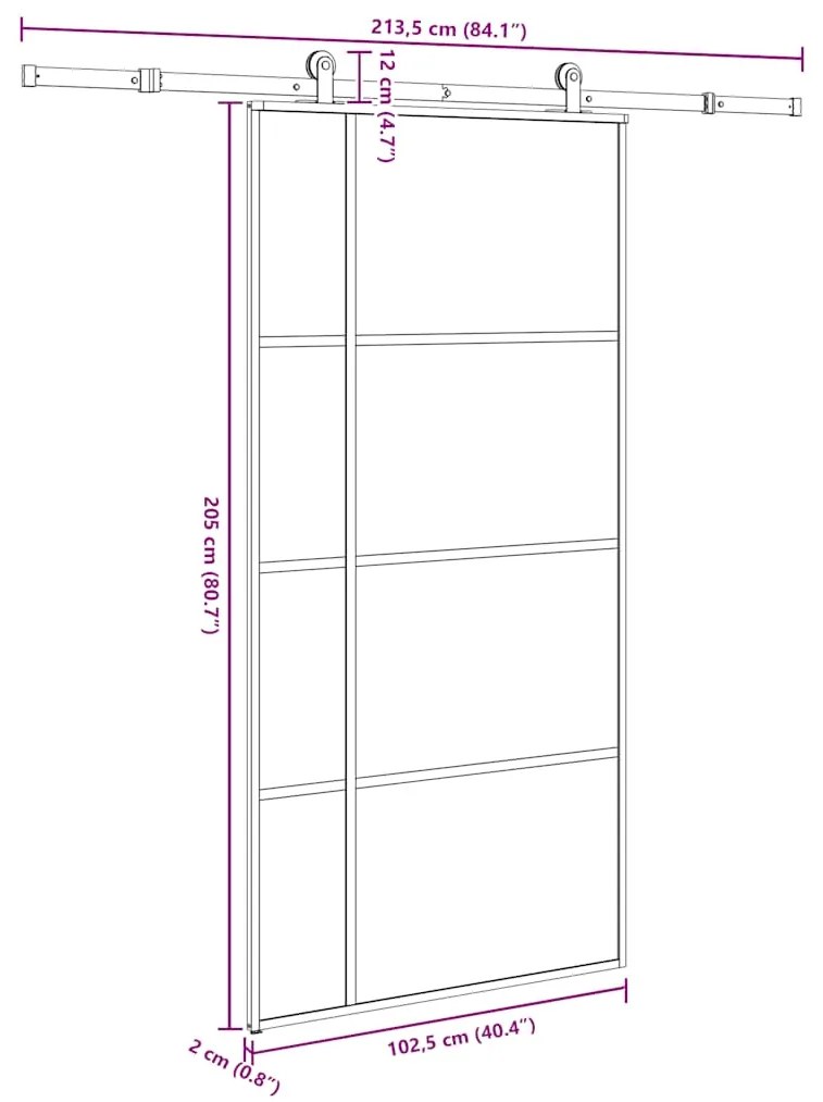 Porta desliz. c/ conj. ferragens 102,5x205cm vidro ESG/alumínio