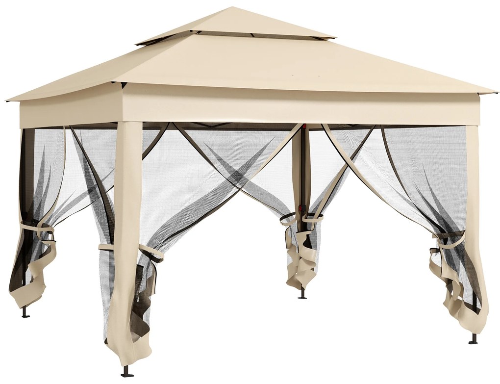 Outsunny Tenda Dobrável de Exterior Tenda de Jardim com Teto Duplo Rede Mosquiteira Amovível 325x325x270 cm Creme