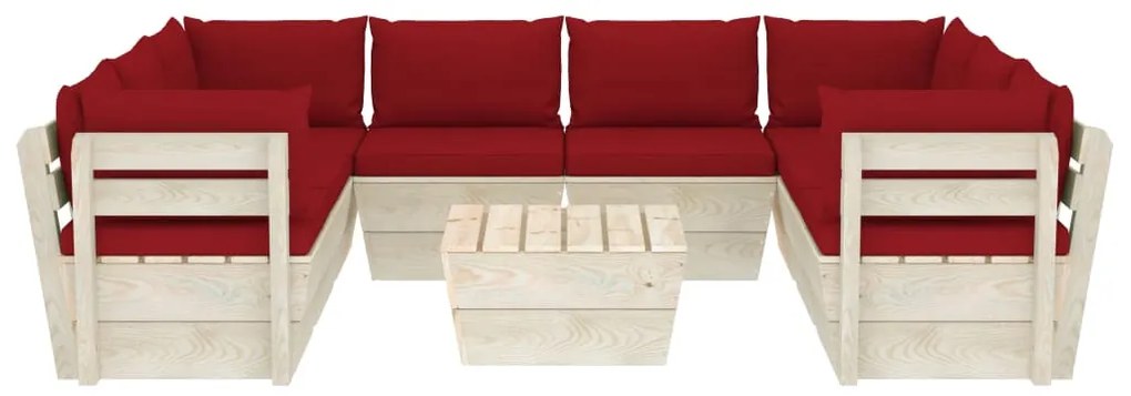 9 pcs conjunto lounge de paletes + almofadões madeira de abeto