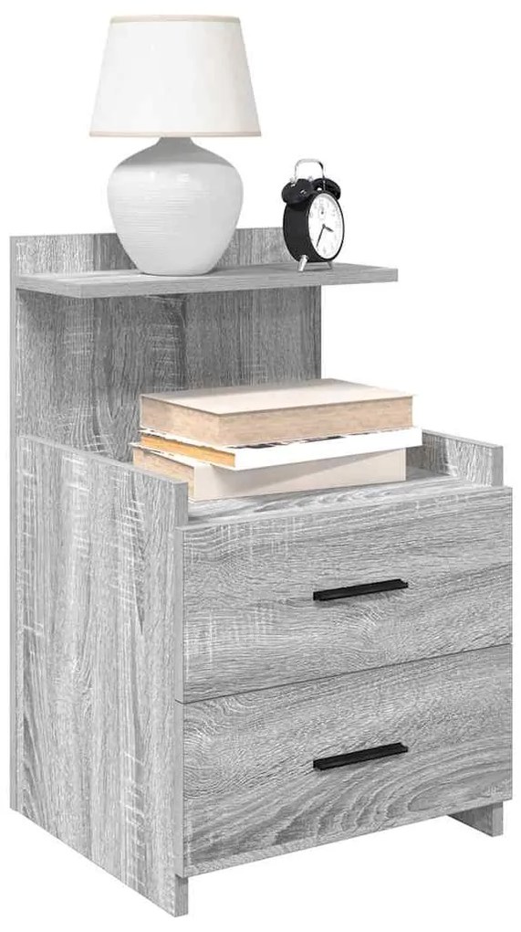 Mesa de cabeceira com 2 gavetas cinza Sonoma 40x36,5x62 cm