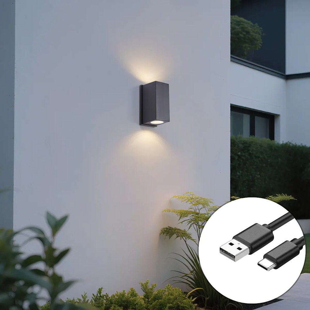 Candeeiro de Parede Preto Magnético Incl. LED Recarregável - Baleno
