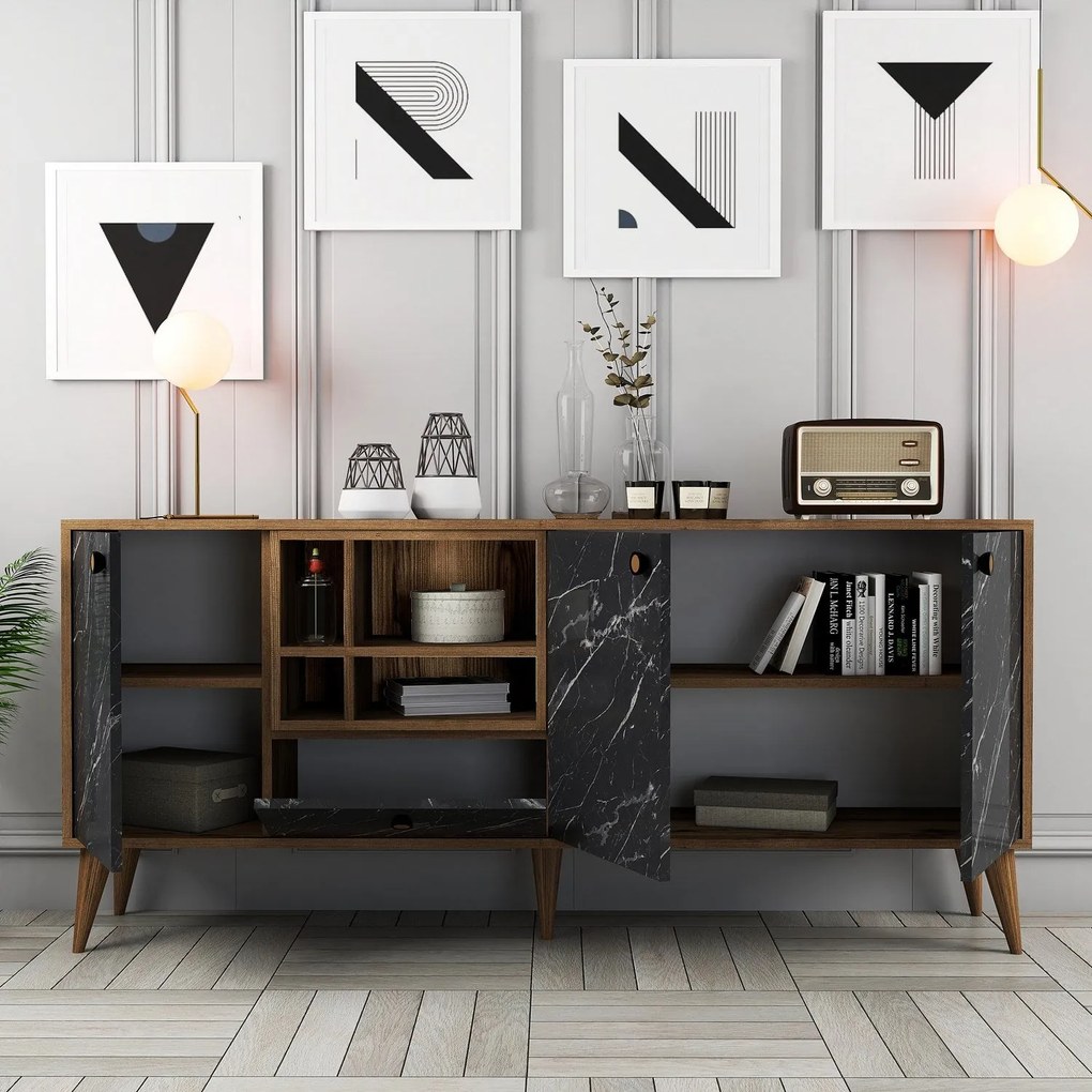 Consola Napoli – Preto e Nogueira – 180x81x35 cm