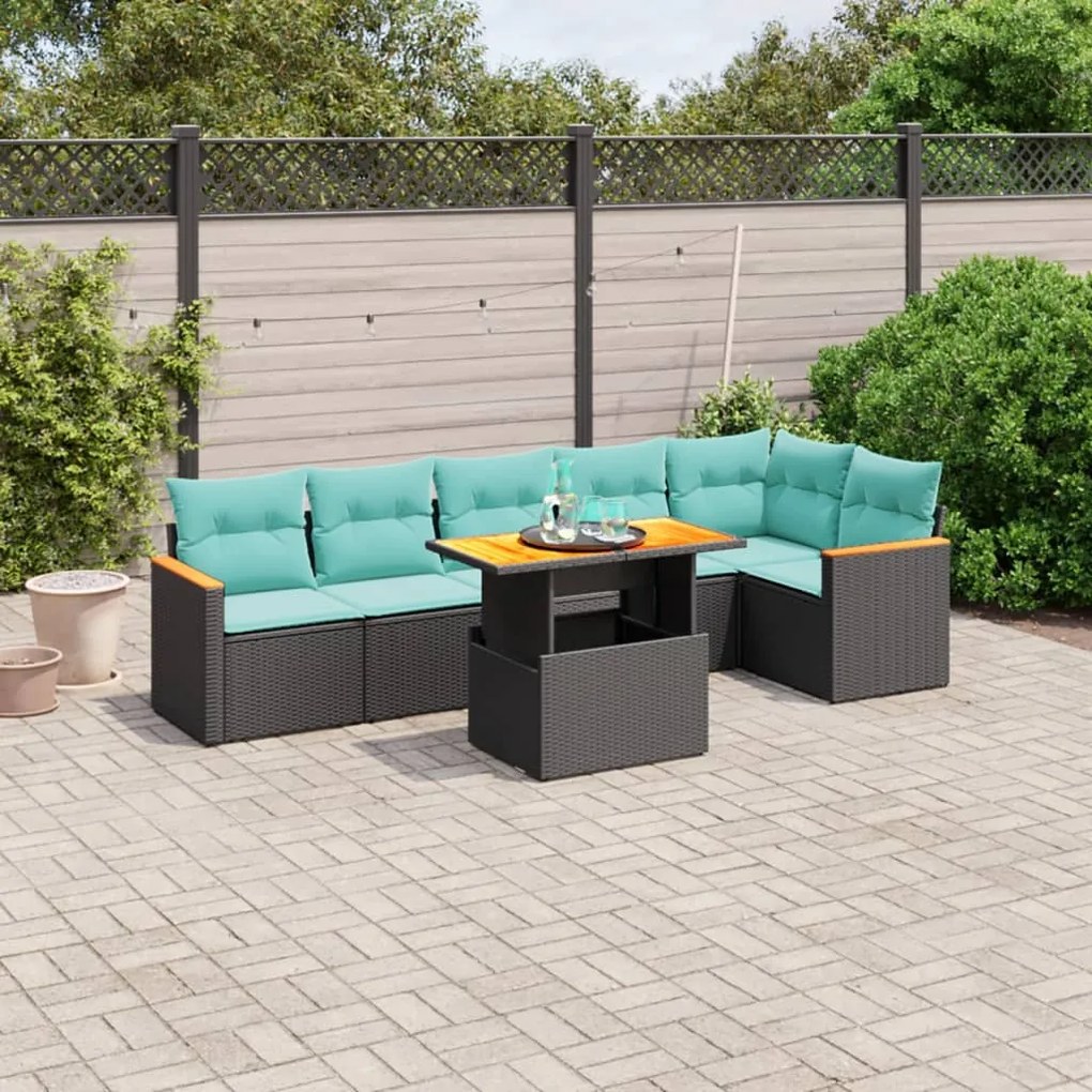 vidaXL 7 pcs conjunto de sofás p/ jardim c/ almofadões vime PE preto
