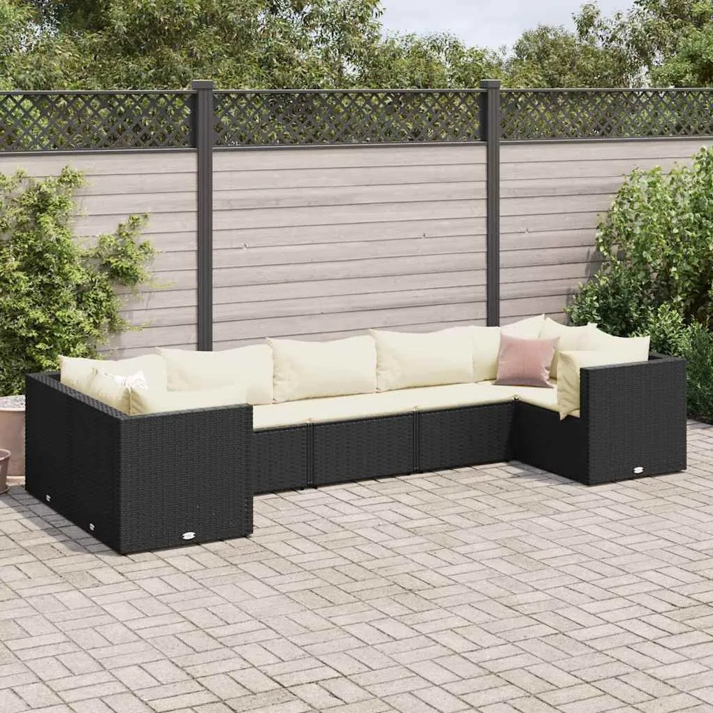 vidaXL 7 pcs conjunto lounge de jardim c/ almofadões vime PE preto