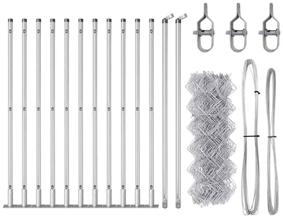 Conjunto de Postes de Cerca Prateado Largo Aço galvanizado