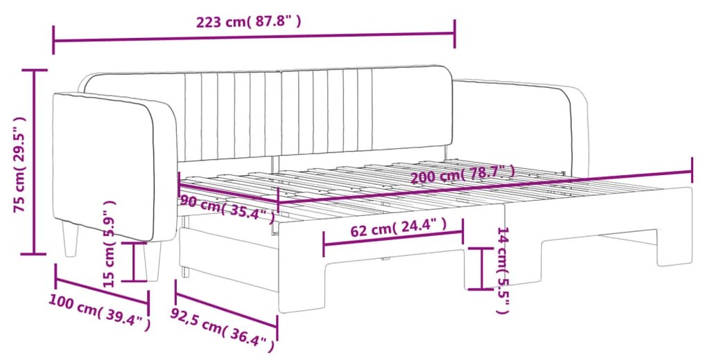 Sofá-cama com gavetão 90x200 cm veludo cinzento-claro