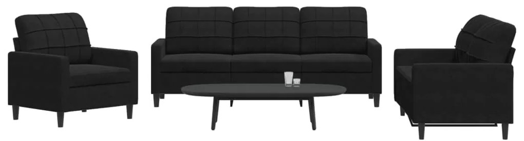 3 pcs conjunto de sofás com almofadões veludo preto