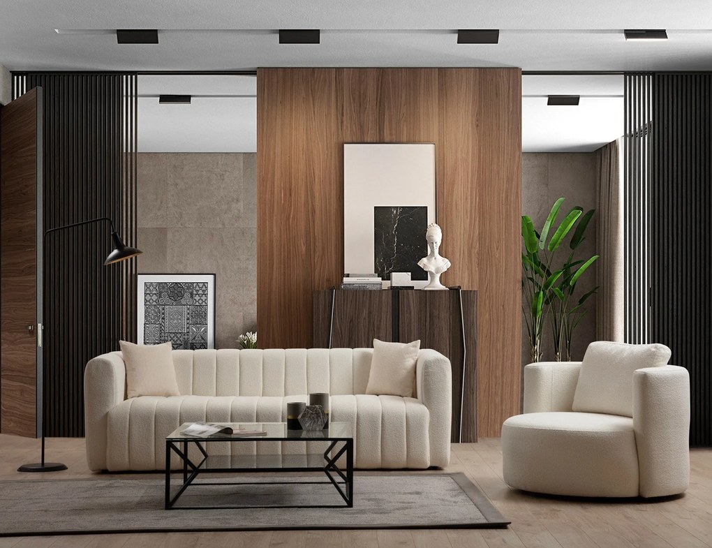 Sofá de 3 Lugares Royal – Creme – Comprimento: 225 cm, Largura: 90 cm,